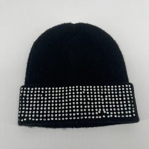 Women's Steve Madden Embellished Rhinestone Beanie Black Knit Hat Warm NWOT